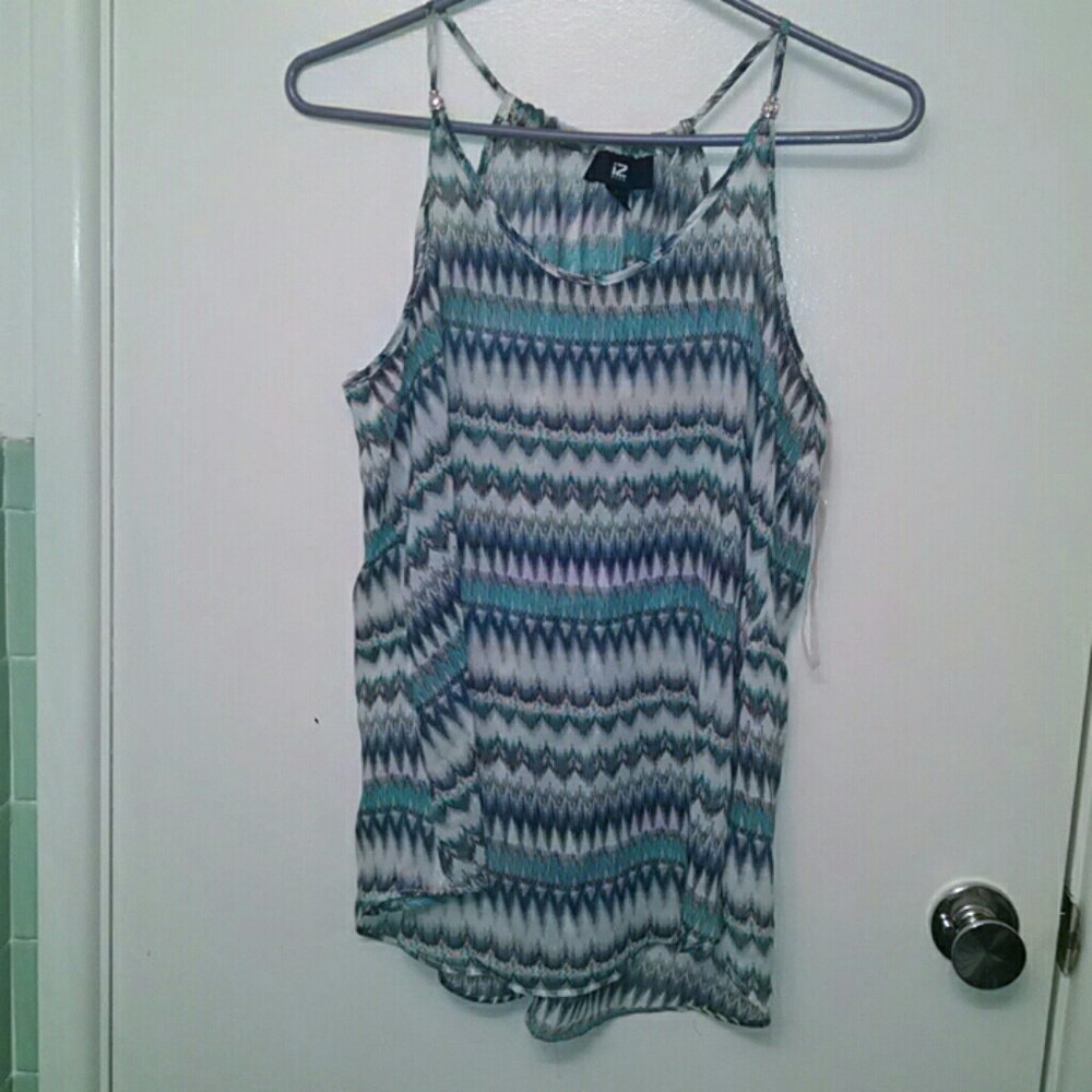 IZ Beyer Blue and White Chiffon Tank SZL